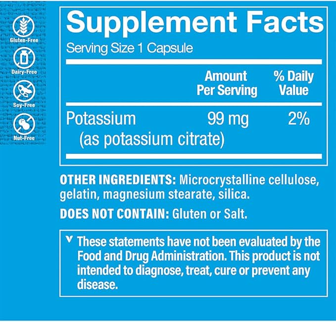 The Vitamin Shoppe Potassium Citrate 99mg - Heart &amp Cellular Health | Electrolyte Balance Support | 300 Capsules | Cardiovascular
