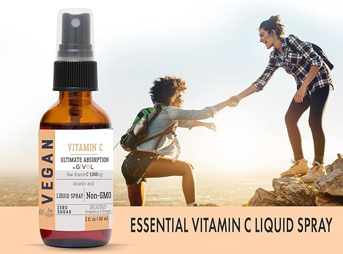 Vitamin C Spray: Daily Absorption Liquid Extract with Lemon Orange Strawberry Rich in Ascorbic Acid 2oz (60ml) 60 Day Supply