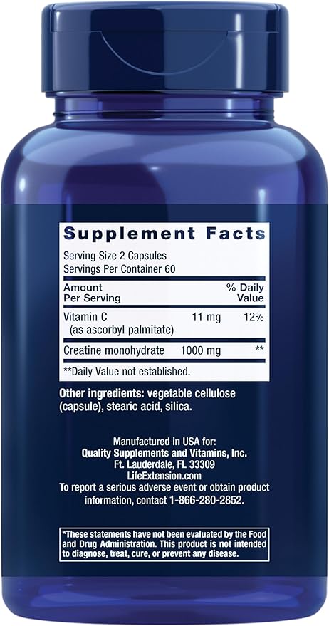 Life Extension Creatine Capsules 120 Count &amp Magnesium Caps 500mg 100 Count - Muscle Strength Heart Health
