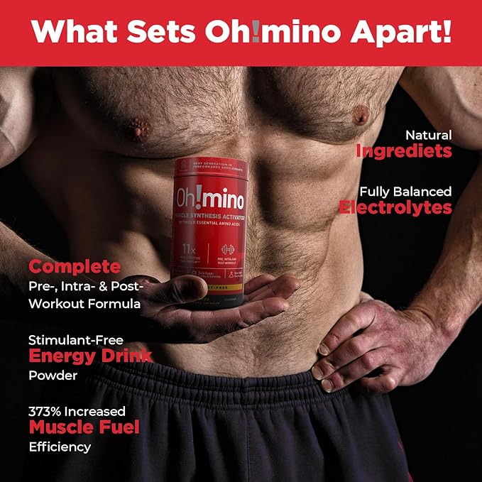 Oh!mino Essential Amino Acids Supplement Stimulant-Free Capsules All 9 EAAs BCAAs The Perfect Amino for Workouts Amino Energy and to Build Muscle and Recover Faster
