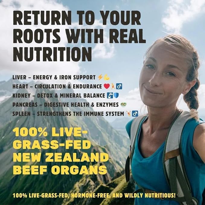 FREZZOR New Zealand 100% Live-Grass-Fed Beef Organs Complex Supports Whole Body Wellness and Energy with Proprietary Blend of Liver Heart Kidney Pancreas &amp Spleen Non-GMO 3000mg 900 Capsule