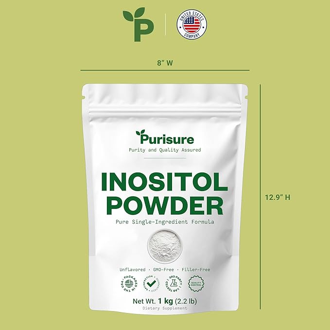 Purisure Inositol Powder 1 kg Fertility Hormonal Balance and Ovarian Support Pure Inositol Powder Inositol Supplement to Support Energy and Brain Wellness Vegan Non-GMO 2000 Servings