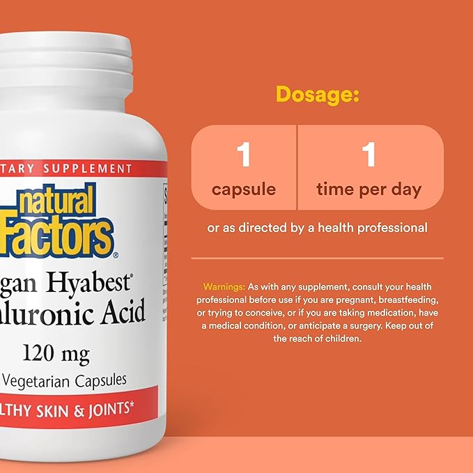 Natural Factors - Hyabest Hyaluronic Acid Supports Healthy Joints &amp Skin 60 Vegetarian Capsules