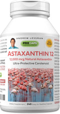 ANDREW LESSMAN Astaxanthin 12mg - 240 Softgels - 12000 mcg Natural Astaxanthin Powerful Anti-Oxidant Carotenoid. Protection for Eyes Heart Skin and More. No Additives. Easy to Swallow Softgels