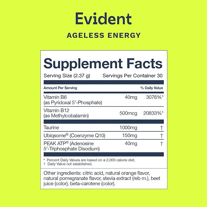 Ageless Energy Powder – CoQ10 Supplement w/Taurine Vitamins B6 &amp B12 &amp ATP – Helps Improve Energy &amp Heart Function Reduce Muscle Fatigue – 2 Pack 30 Sticks Each