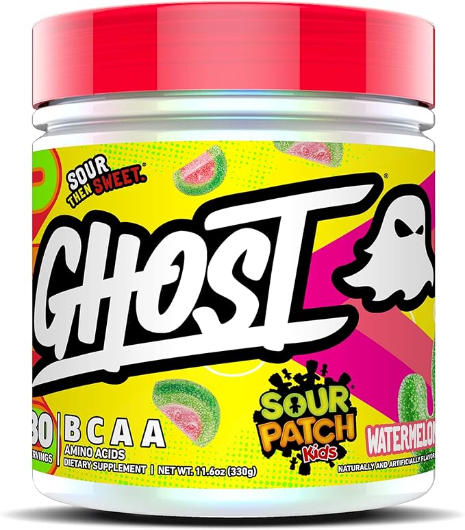 GHOST BCAA Powder Amino Acids Supplement Sour Patch Kids Watermelon - 30 Servings - Sugar-Free Intra Post &amp Pre Workout Amino Powder &amp Recovery Drink 7G BCAA