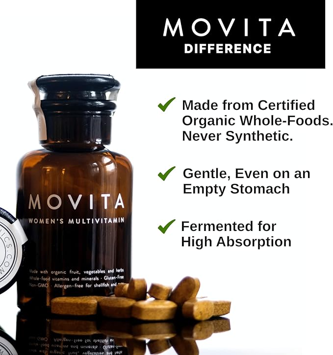 Movita Women’s Daily Multivitamin - Organic Fermented Whole Foods for Enhanced Energy Immunity &amp Vitality - Vegan Gluten-Free Non-GMO - 30-Day Supply (Eco-Friendly Refill Pouch)