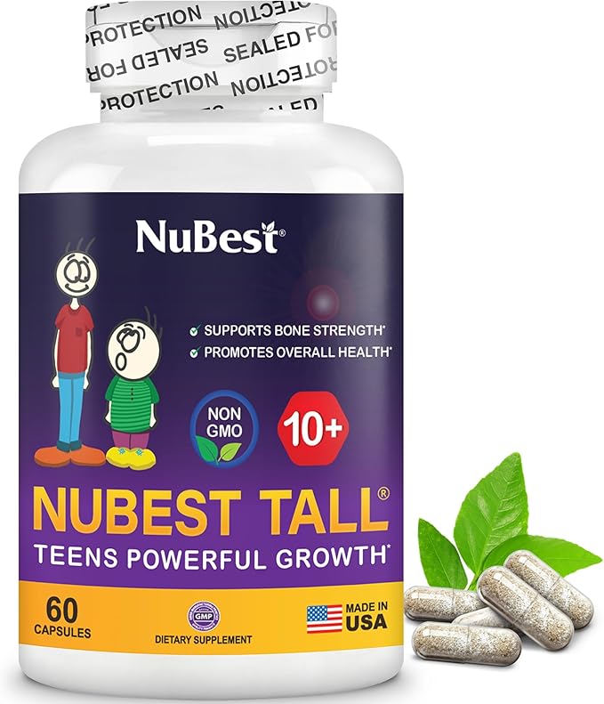NuBest Tall 10+ Premium Bone Strength Formula Enhanced Immunity and Overall Health for Age 10+ with Calcium Vitamin D3 Vitamin K2 and Multivitamins | 60 Capsules | 1 Month Supply