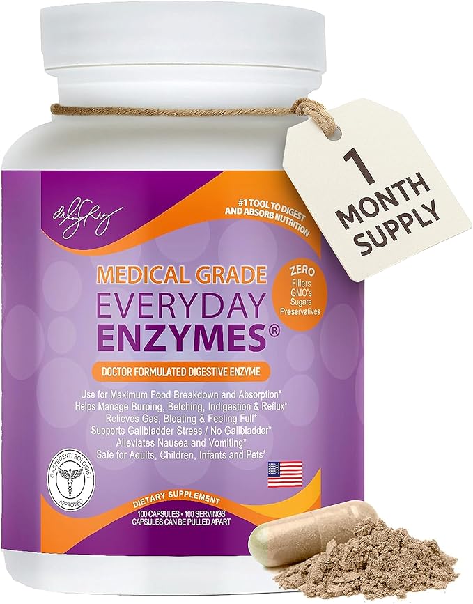 Dr. Liz Cruz Everyday ENZYMES - Digestion Supplement Dietary Supplements Medical-Grade Super Enzymes Bloating Gas and Reflux Relief for Women Men &amp Children Non-GMO 100 Veggie Capsules