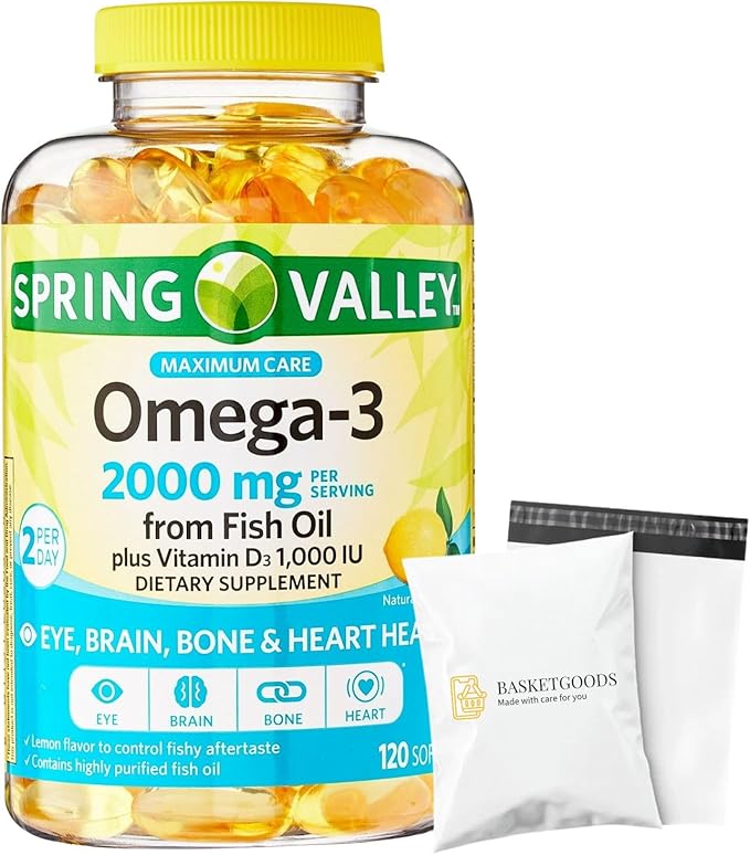 Spring Valley Omega-3 from Fish Oil 2000 mg | Premium Omega-3 from Fish Oil Eye Brain Bone &amp Heart Health | Set with Basket Goods Store