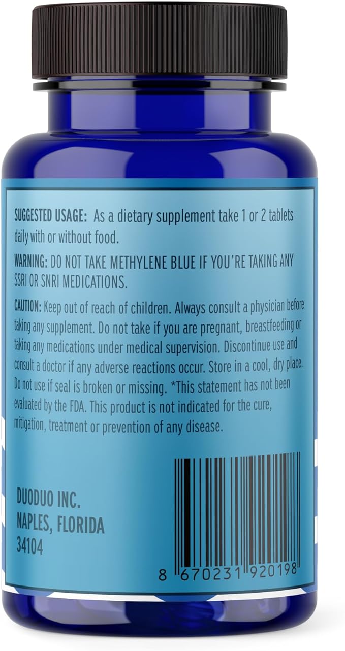Methylene Blue USP Grade 20mg Tablets Independently Tested 60 Scored &amp Unflavored Tablets