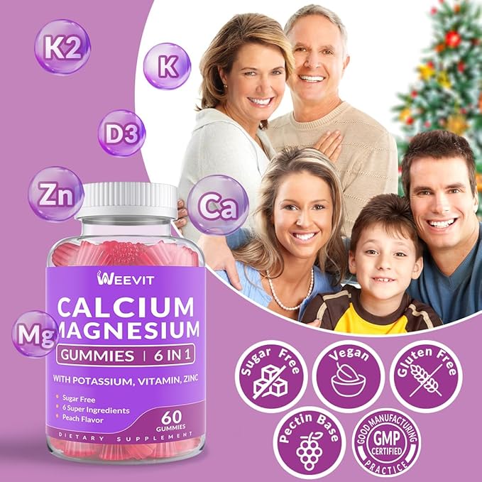 Sugar Free Calcium Gummies Supplement 600mg Calcium Magnesium Zinc Gummies with Vitamin D3 K2 Potassium High Absorption CA Gummy for Bone Teeth &amp Muscle