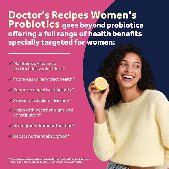 Doctor's Recipes Probiotics for Women 100 Billion CFU 32 Strains with Prebiotic Enzymes &amp Cranberry Shelf Stable Delayed Release 60 Caps