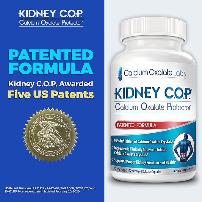 KIDNEY C.O.P. Calcium Oxalate Protector 120 Capsules Patented Kidney Support for Calcium Oxalate Crystals Stop Recurrence