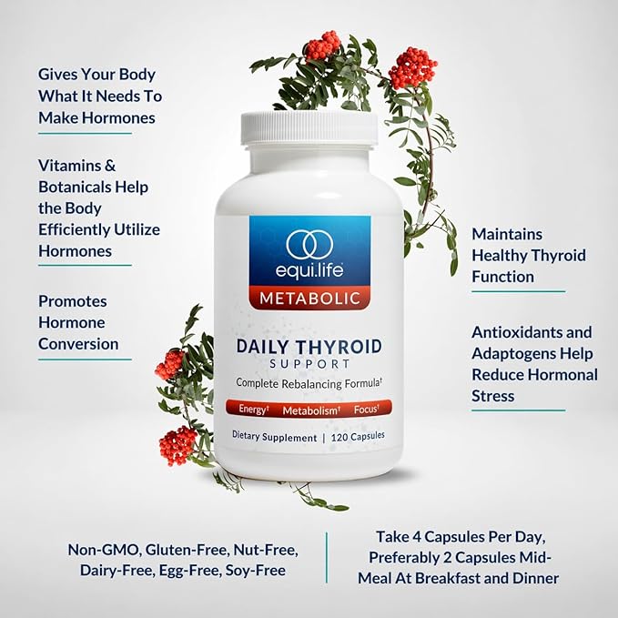 Equilife Thyroid Support Vitamins and Minerals Supplement with Vitamin C Zinc Vitamin E Iodine and Selenium Adaptogens &amp Amino Acids Formula Overall Wellness Support Gluten Free 120 Capsu