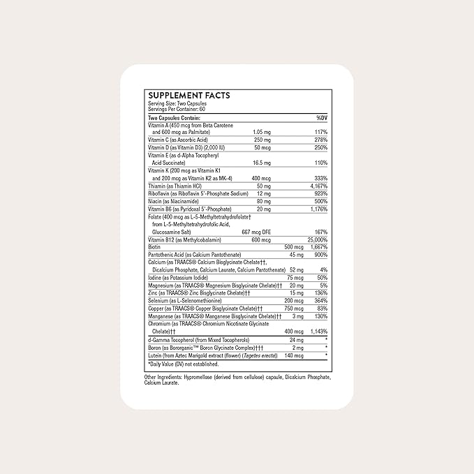 THORNE - Basic Nutrients 2/Day - Comprehensive Daily Multi-Vitamin with Optimal Bioavailability - Vitamin &amp Mineral Formula - Third-Party Certified - Gluten Dairy &amp Soy-Free - 120 Capsules