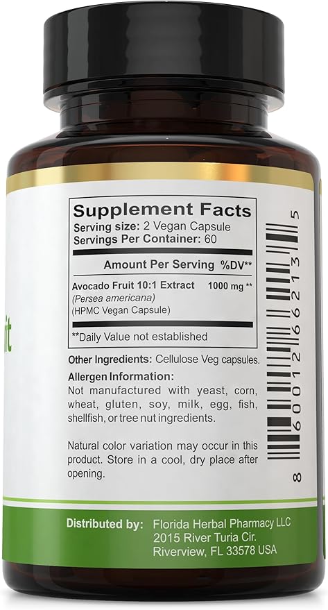 Florida Herbal Pharmacy Avocado Fruit Extract Supplement Capsules 10:1 (120 Capsules)