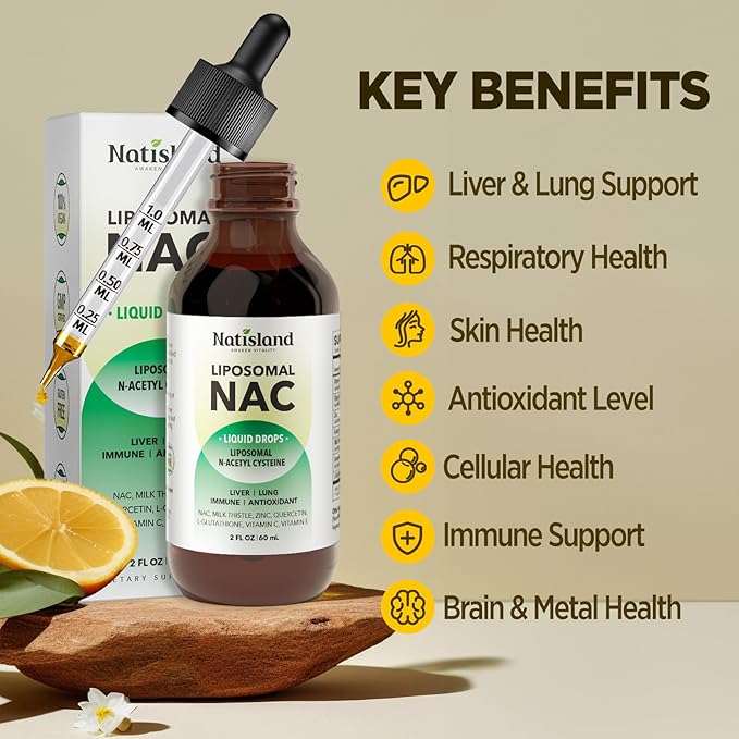 Liposomal Liquid NAC Drops NAC Supplement N-Acetyl Cysteine NAC 600 mg with Milk Thistle &amp Quercetin for Adults &amp Kids Liver &amp Lung Support Immune &amp Antioxidant Skin &amp Cellula