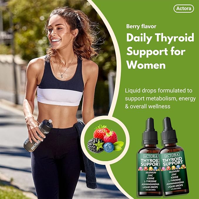 savari Actora Thyroid Support Liquid Drops - with Selenium Zinc Iodine L-Tyrosine Ashwagandha Multivitamin - for Hormonal Balance Gut Health Mood Sleep Support - 4 fl. oz (120mL) - 1 Piece