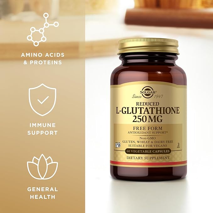 Solgar Reduced L-Glutathione 250 mg - 60 Vegetable Capsules - Antioxidant Support - Non-GMO Vegan Gluten Free Dairy Free Kosher - 60 Servings