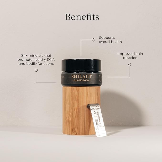 CYMBIOTIKA Pure Himalayan Shilajit Resin 500mg - 84+ Trace Minerals High Potency with Elemental Gold &amp Fulvic Acid - for Energy Focus Immune &amp Digestive Support - Authentic Shilajit Resin