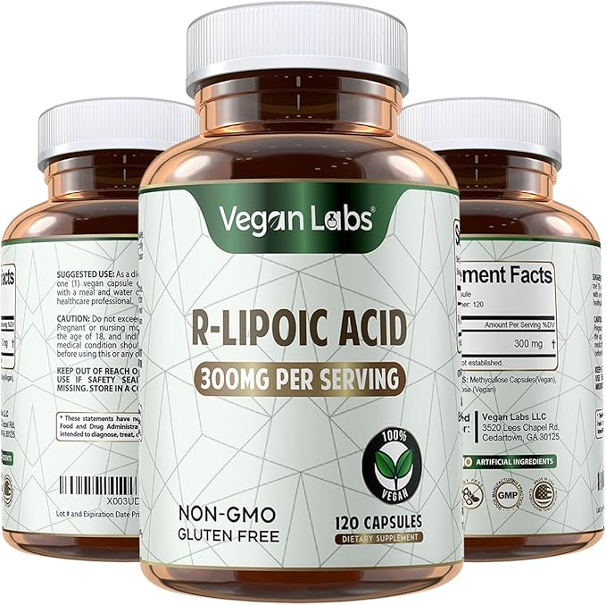 Vegan Labs R-Lipoic Acid 300MG 120 Vegan Capsules- Supports Cellular Energy and Antioxidant Protection- Gluten Free Non-GMO Stabilized R-ALA Supplement- 4 Month Supply