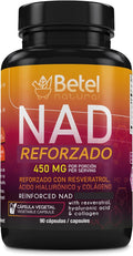 Betel Natural NAD Reforzado with Resveratrol Hyaluronic Acid Collagen 450mg 90 Vegetable Capsules