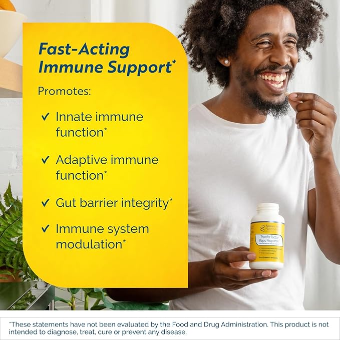 Researched Nutritionals Transfer Factor Rapid Response Immune Support Supplement - Colostrum Blend with Beta Glucan IP-6 &amp Lactoferrin Fast-Acting Innate &amp Adaptive Immune Modulation (120 Ca
