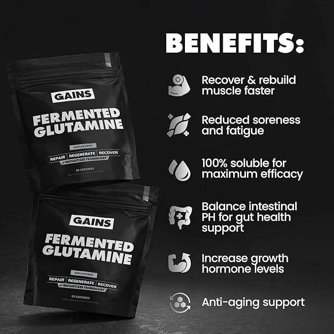 Gains in Bulk L-Glutamine Gluten Free Glutamine Powder for Muscle Recovery and Growth Post Workout Support Amino Acid Supplement Promotes Protein Synthesis Non GMO Unflavored 90 Servings