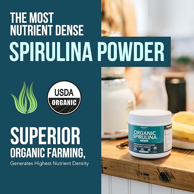 Organic Spirulina Powder – Made with Parry® Spirulina Known for Superior Purity and Nutrient Density – Vegan Farming – Non-Irradiated – Blue-Green Algae Superfood Supplement – 75 Servings – 8 oz