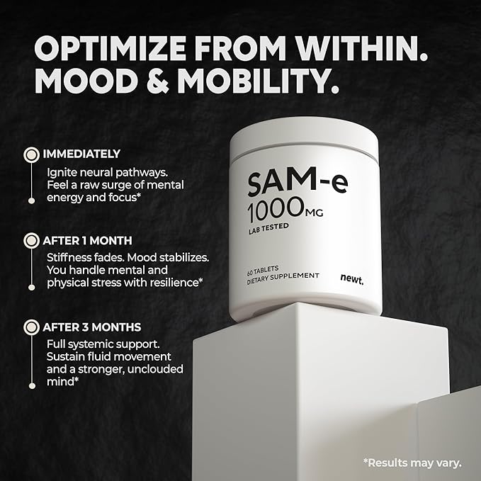 SAM-e 1000mg Per Tablet 60 Servings of Pharmaceutical Grade Non-GMO Soy Free Gluten Free and Enteric Coated Tablets - SAM e Supplement for Brain Joint Liver and Mood Support Supplement