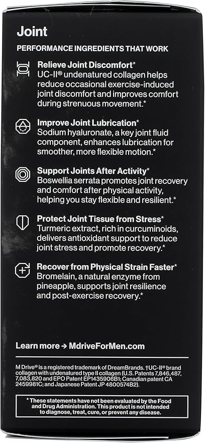 Mdrive Joint Support Supplement for Men - Supports Healthy Joint Function Flexibility Comfort &amp Mobility - Features UC-II Collagen Turmeric Curcumin &amp Sodium Hyaluronate from Hyaluronic Aci
