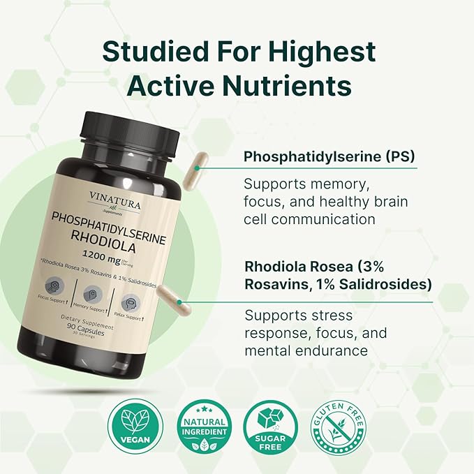 VINATURA PhosphatidylSerine 1200mg - with Rhodiola Rosea 90 Capsules 30 Servings