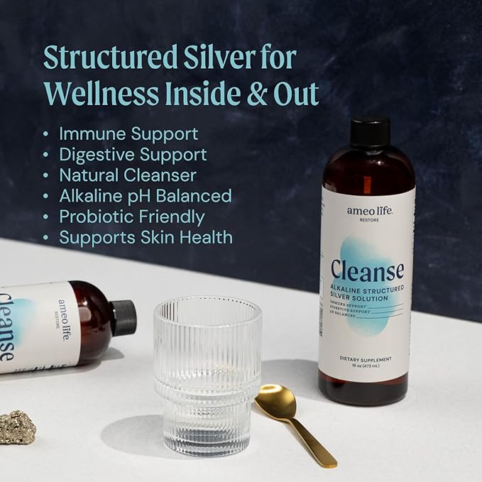 Ameo Life Colloidal Silver Liquid 30 PPM - Alkaline Structured Silver Water for Daily Immune Support &amp Gut Health pH Balanced Colloidal Silver 30ppm Solution 16 oz