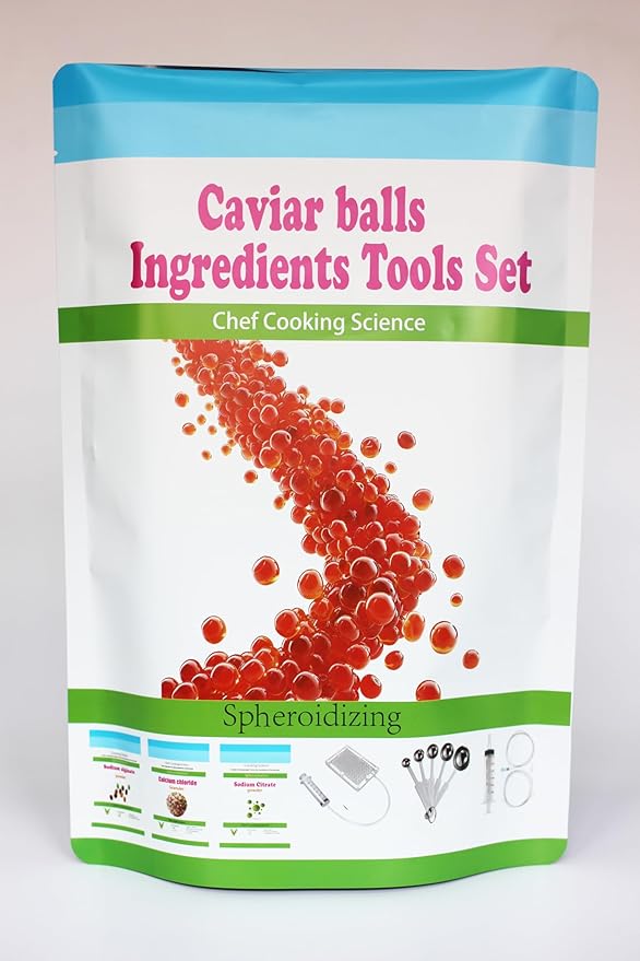 Sodium alginate50G + Calcium Chloride50G + Sodium Citrate50G+ +Caviar Box + Measuring Spoon + Ball Tool + Production Tutorial-Molecular Gastronomy | Sphere Set | raw Materials