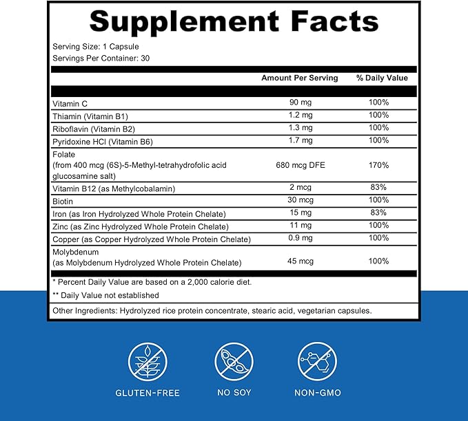 Dr. Wholeness Blood Vitality | Daily Iron/Multivitamin Supplement | Boost Ferritin and Energy Most Effective Iron Supplement High Potency Non-Constipating No Nausea and Bioavailable | 30 Capsules