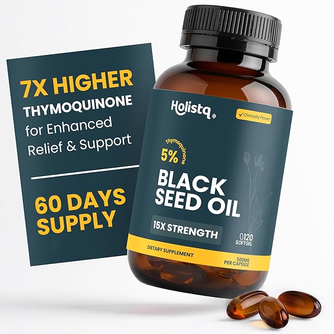 Black Seed Oil Organic Cold Pressed Capsules | 5% Thymoquinone | Non-GMO &amp Vegan | Nigella Sativa Black Cumin Seed Oil Omega 3 6 9 Adult Wellness Support - 120 Softgels 2 Months Supply