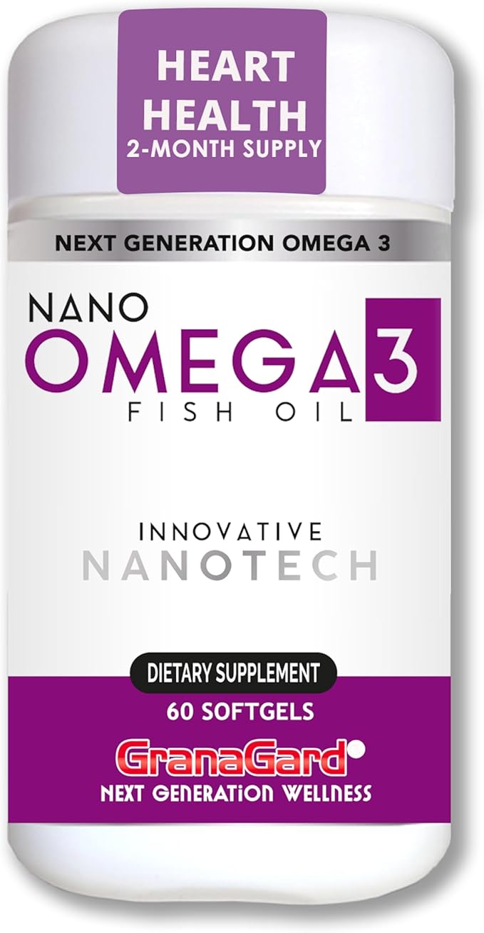 Granagard Nano Omega 3 Supplement for Women and Men – Fish Oil Softgels with Nanotechnology – High Potency EPA DHA Capsules – No Aftertaste – Easy to Swallow – 60 Count Bottle