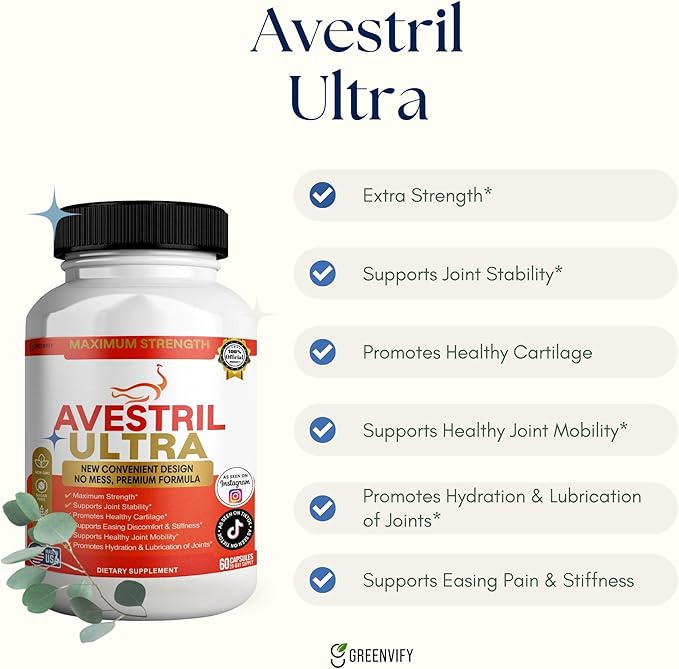 Avestril Ultra Joint Support Supplement Glucosamine Turmeric Chondroitin 60 Capsules (3)