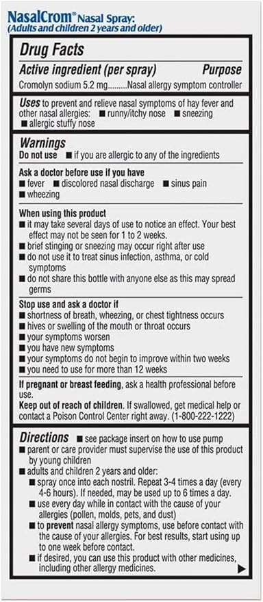 NasalCrom Nasal Spray Allergy Symptom Controller | 200 Sprays | .88 FL OZ(Pack of 4)