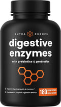 NutraChamps Digestive Enzymes with Probiotics and Prebiotics for Women &amp Men - 180 Vegan Capsules with Bromelain for Bloating &amp Optimal Gut Health