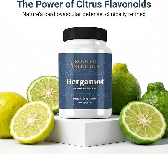 Rooted Citrus Bergamot Supplement - Extract Capsules for Cholesterol TC Cardiovascular LDL HDL TRI &amp Heart Health Support - Polyphenol Citrus Bergamonte for Circulation &amp CoQ10 Energy - 1000m