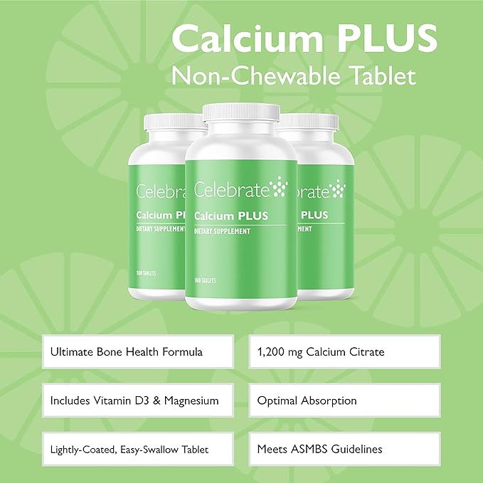 Celebrate Vitamins Calcium Plus – 600mg Calcium Citrate 600 IU Vitamin D3 &amp 50mg Magnesium for Post Bariatric Surgery - Gluten-Free &amp Sugar-Free - 540 Non-Chewable Tablets