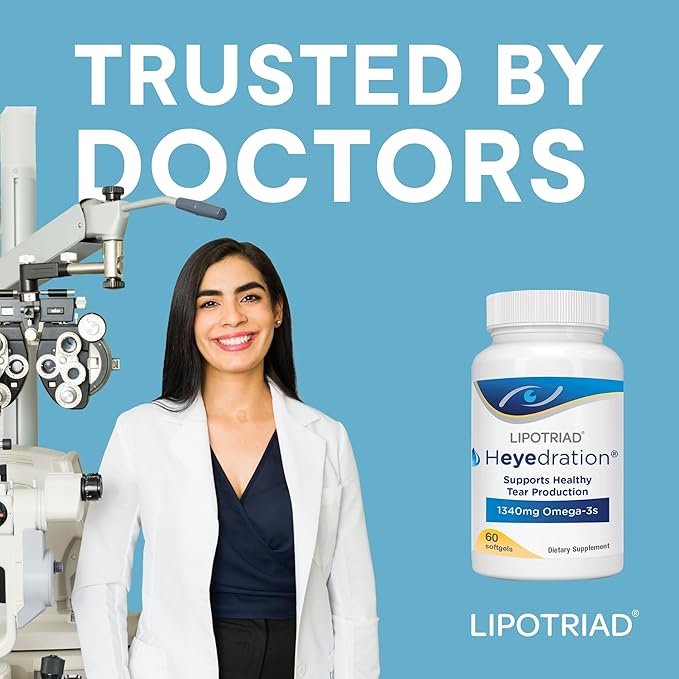 Lipotriad Heyedration Eye Vitamins - 60 Softgels 30-Day Supply - Omega 3 Supplement with Vitamin E &amp Organic Flaxseed Oil