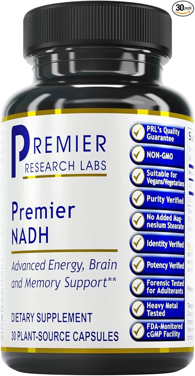 Premier Research Labs NADH - NADH Supplement NAD Supplement for Men &amp Women Nicotinamide Adenine Dinucleotide Cell Regenerator Respiratory Support - 30 Vegetarian Capsules