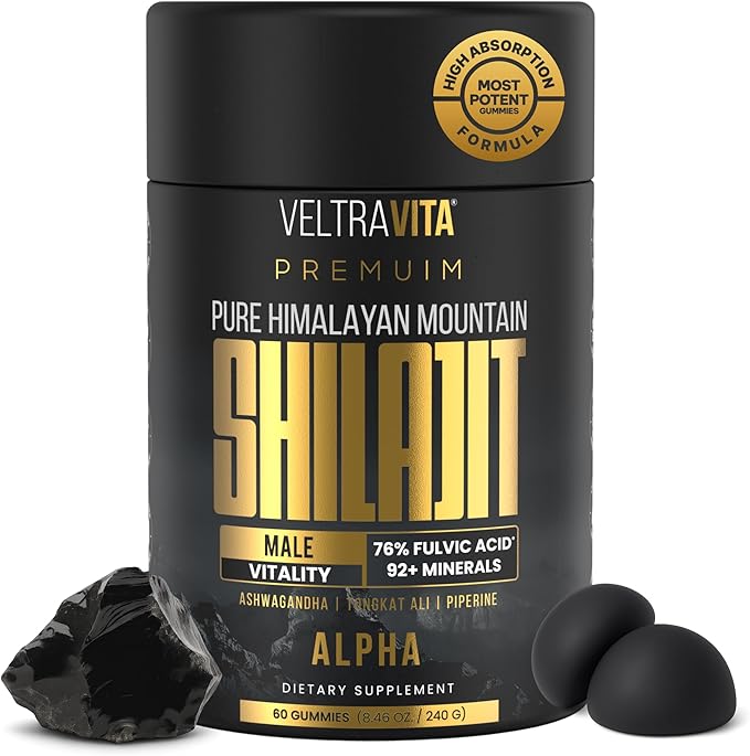 Alpha Shilajit Gummies Pure Himalayan Shilajit for Men Tongkat Ali Ashwagandha KSM 66 Advanced VeltrAbsorb™ 76%+ Fulvic Acid &amp 92+Trace Minerals Vegan Sugar-Free