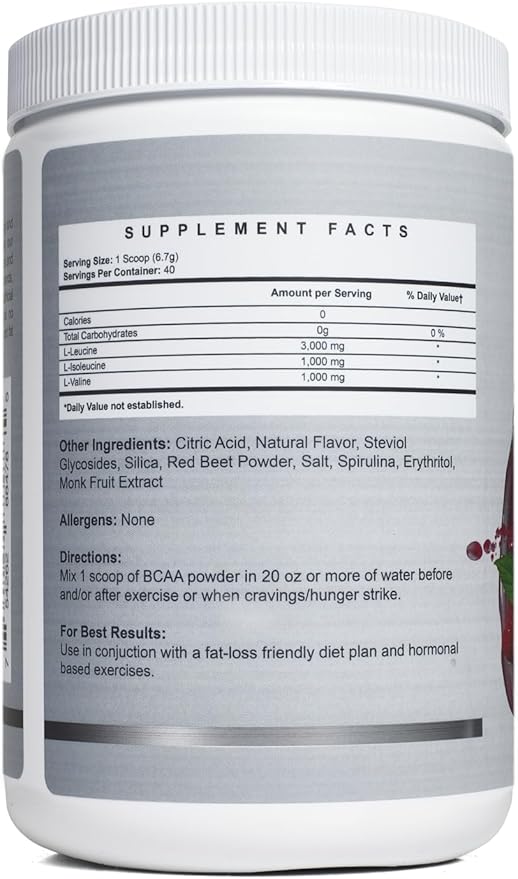 BCAA Pre Workout Powder for Moms | Naturally Sweetened with Stevia Erythritol &amp Monk Fruit to Help Build Energy Pre &amp Post Workout | 3:1:1 ratio of Amino Acids | 40 Servings (Raspberry Lemon