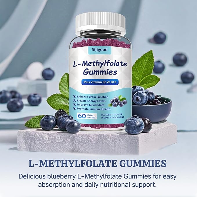 2 Pack L-Methylfolate Gummies with Methyl B12 - Empower Mood Optimize Brain Health &amp Fortify Immune System. Blueberry Flavor 120 Count.