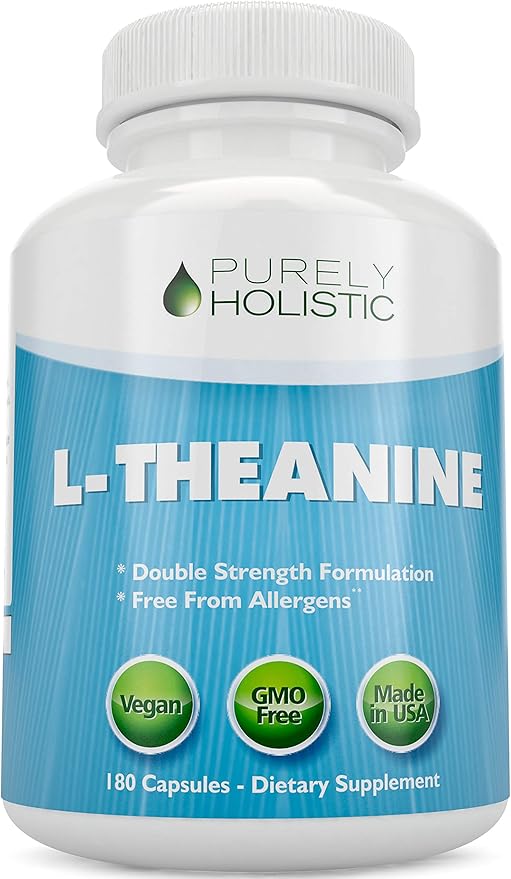 Purely Holistic L-Theanine 200mg (Double-Strength) 180 Vegan Capsules 6 Month Supply Non GMO &amp Gluten Free Ltheanine Vitamins
