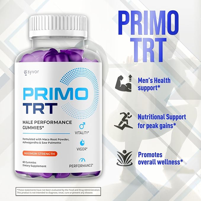 (3 Pack) Primo TRT Gummies for Men Official Primo TRT Male Performance Gummys with Maximum Strength Ingredients Advanced PrimoTRT Male Health Support Supplement with Premium Vitamins (180 Gummies)